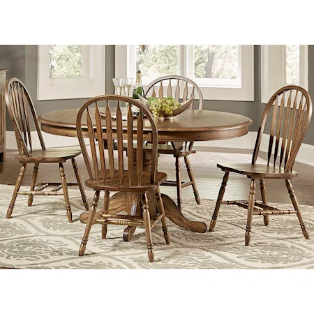Transitional Pedestal Table and Chair Set with Table Leaf